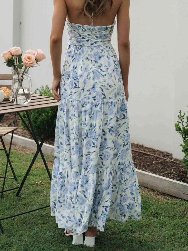 Schulterfreies Maxikleid Mit Blumenmuster
