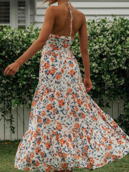 Schulterfreies Maxikleid Mit Blumenmuster