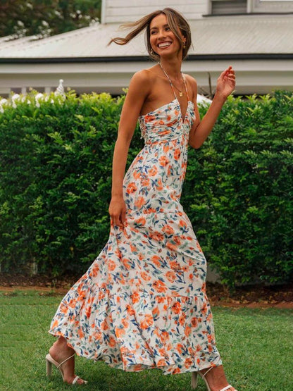 Schulterfreies Maxikleid Mit Blumenmuster