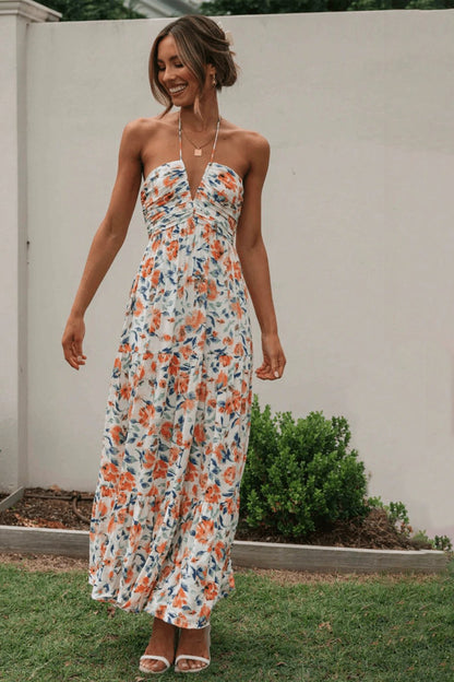 Schulterfreies Maxikleid Mit Blumenmuster