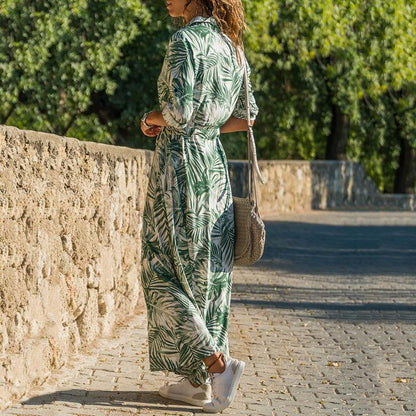 Sommer-Maxikleid Mit Blattmuster