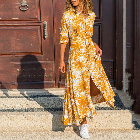 Sommer-Maxikleid Mit Blattmuster