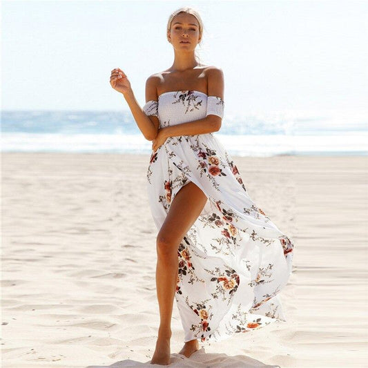 Sommer-Maxikleid Mit Schlitz An Der Schulter Und Durchbrochenem Muster