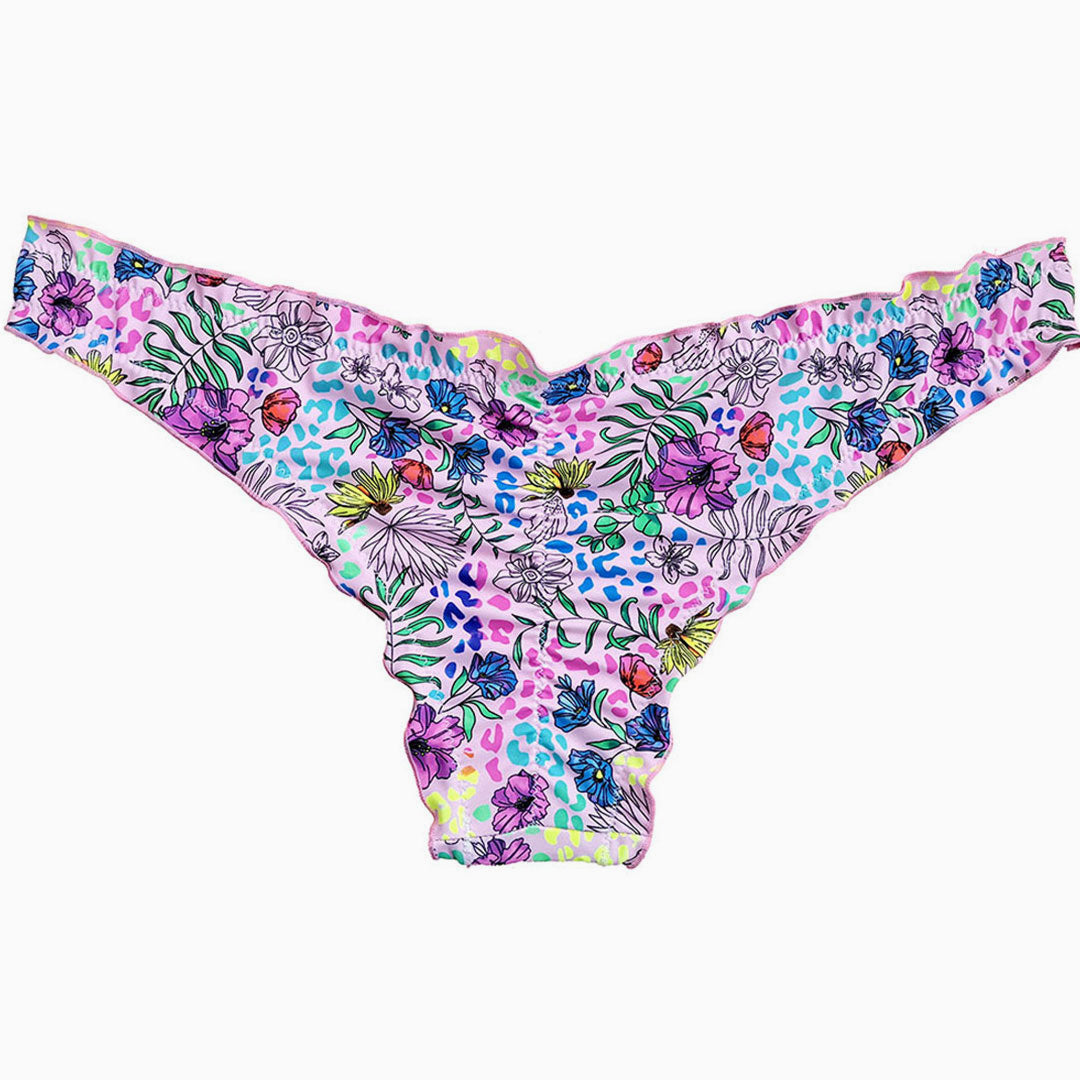 Rosa, Süße, Einfarbige Bikinihose Mit Hohem Schnitt Und Rüschendetail