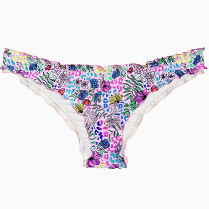 Rosa, Süße, Einfarbige Bikinihose Mit Hohem Schnitt Und Rüschendetail