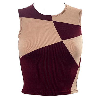 Fuchsiafarbenes, Stilvolles, Geometrisch Gemustertes Tanktop Mit Kurzem Rippenmuster