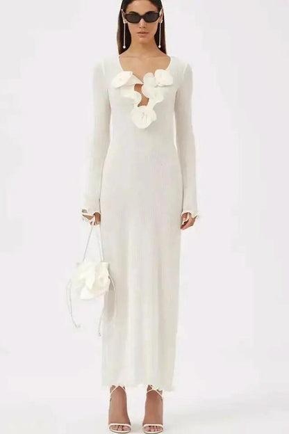 Maxikleid Aus Polyester Mit Blumenmuster Und V-Ausschnitt Und Schlitz