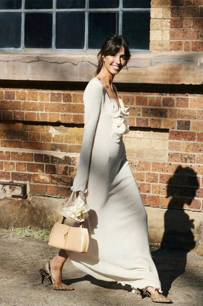 Maxikleid Aus Polyester Mit Blumenmuster Und V-Ausschnitt Und Schlitz