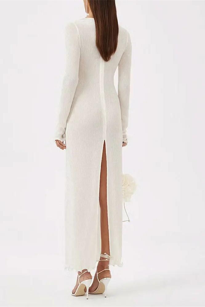 Maxikleid Aus Polyester Mit Blumenmuster Und V-Ausschnitt Und Schlitz