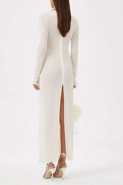 Maxikleid Aus Polyester Mit Blumenmuster Und V-Ausschnitt Und Schlitz