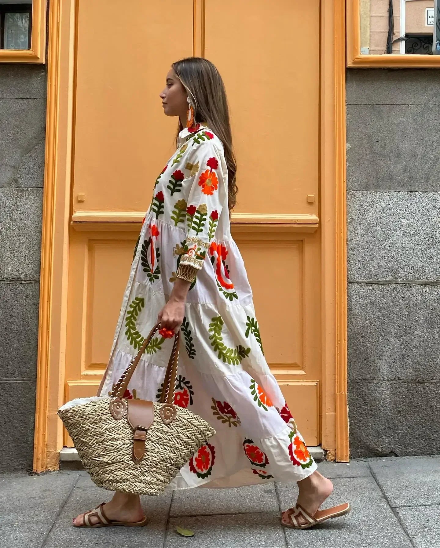 Gemustertes Maxikleid Mit Hemdkragen