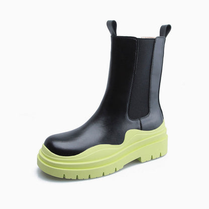 Gelbe Chelsea-Stiefel Mit Einzigartigem Kontrastierendem Gummiranddetail