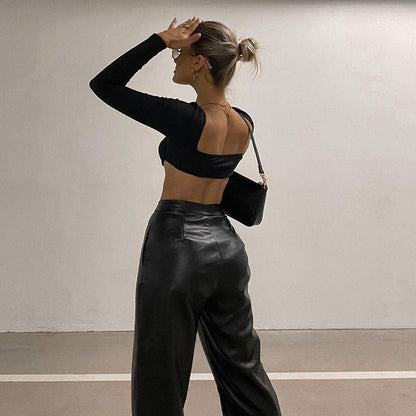 Original Crop-Bralette Mit Eckigem Ausschnitt Und Langen Ärmeln İn Schwarz