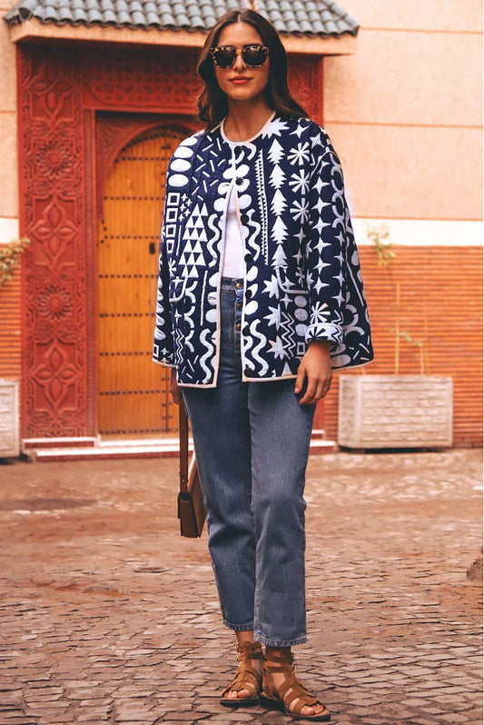 Vintage-İnspirierte Rundhalsjacke