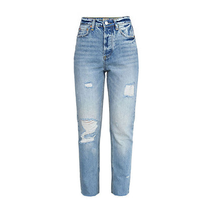 Vivid Cut – Ausgefranste Jeans Mit Geradem Bein İn Verblasstem Hellblau