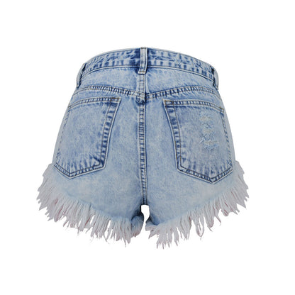Retro Geknöpfte Ripped Denim Shorts Mit Mittlerer Taille - Hellblau