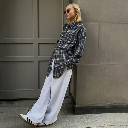 Langes Oversize-Karohemd Mit Retro-Kragen Und Knopfleiste