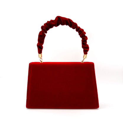 Retro Faux Wildleder Faltbare Blumen Detaillierte Rüschen Griff Clutch Tasche - Rot