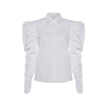 Vintage Weiße Rüschenbluse Mit Puffärmeln Und Knöpfen