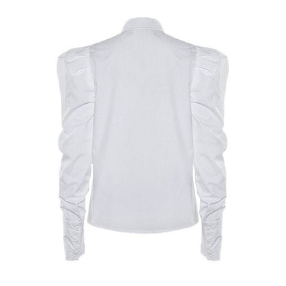 Vintage Weiße Rüschenbluse Mit Puffärmeln Und Knöpfen