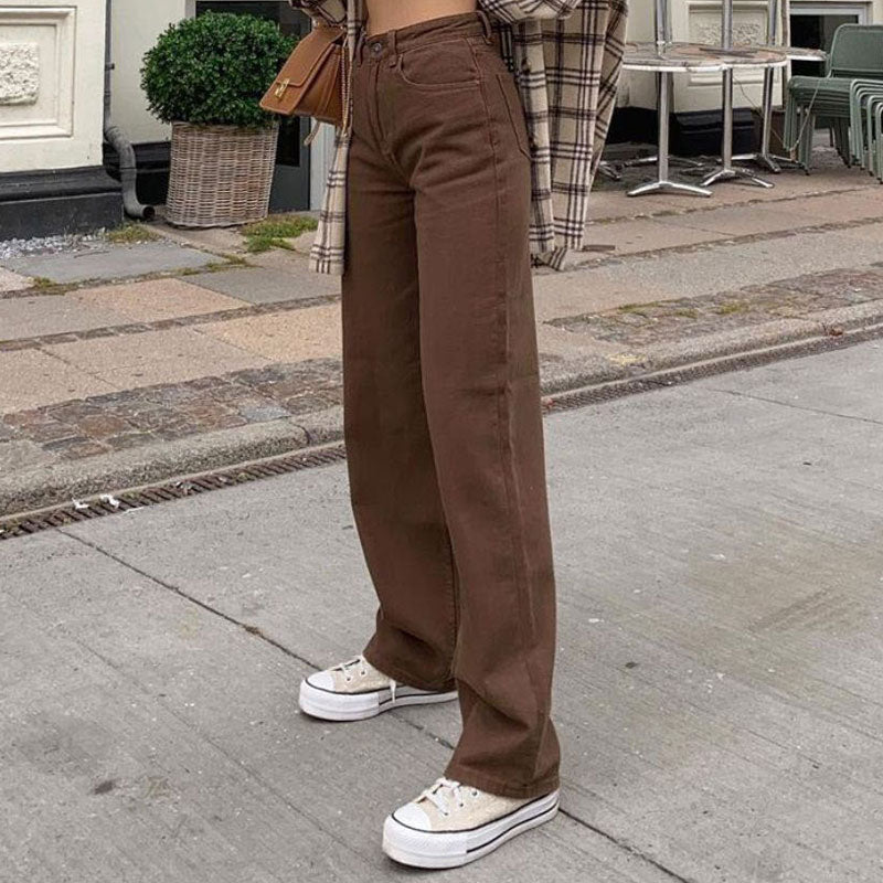 Retro 90Er High Waist Straight Leg Jeans - Schokoladenfarbe
