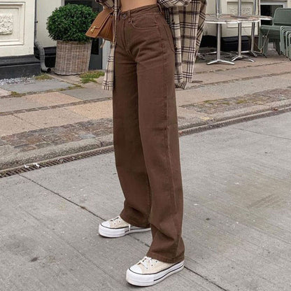Retro 90Er High Waist Straight Leg Jeans - Schokoladenfarbe