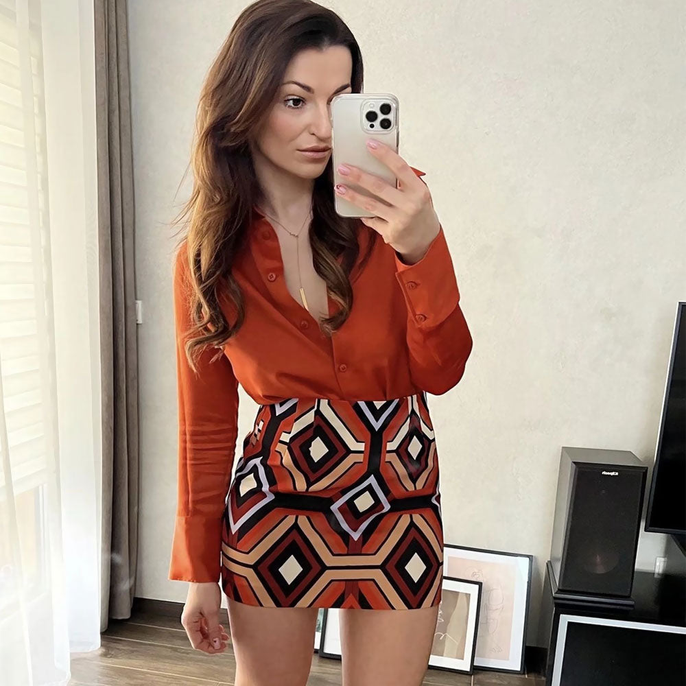 Retro-Stil Geometrisch Gemusterter High Waist Bodycon Minirock - Mehrfarbig