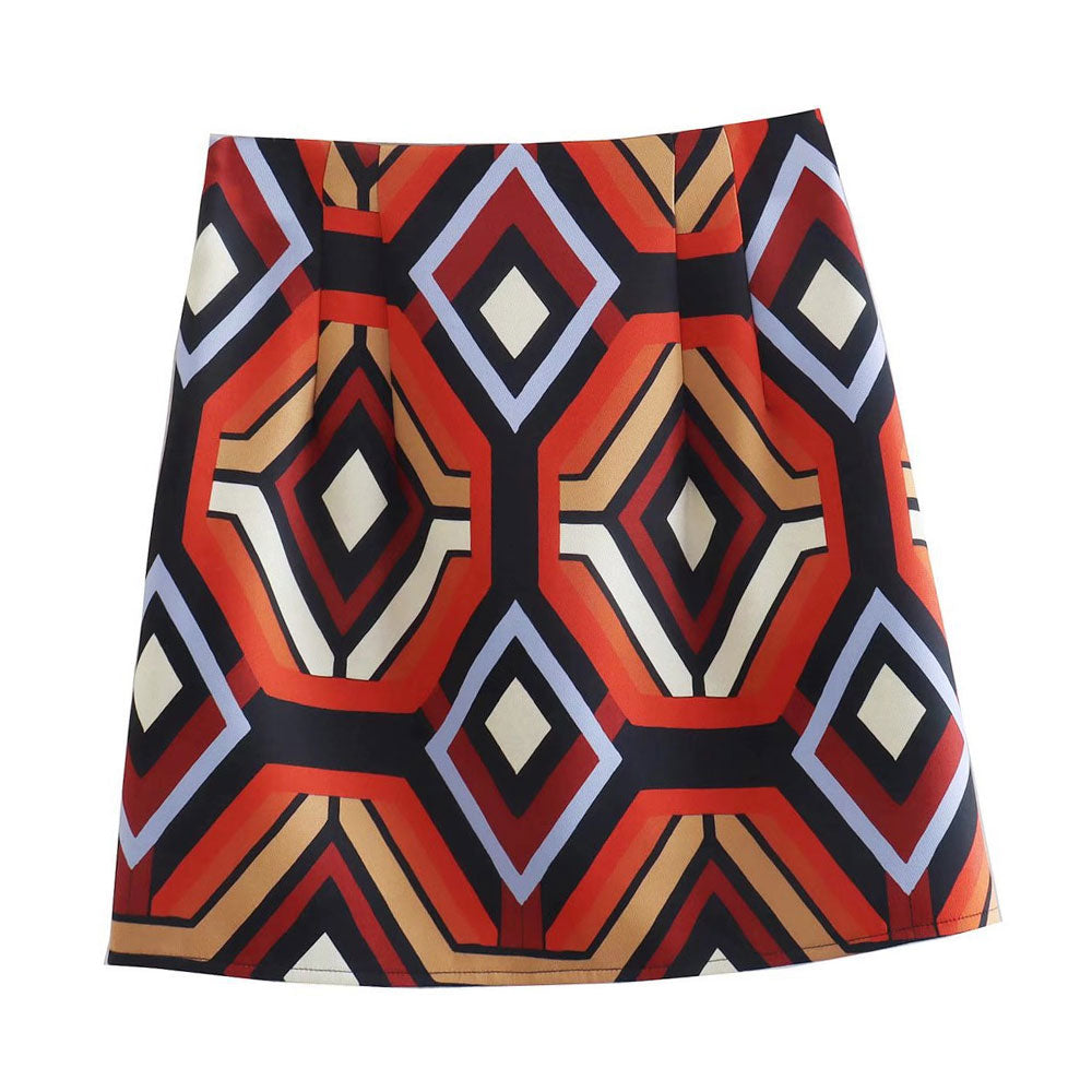 Retro-Stil Geometrisch Gemusterter High Waist Bodycon Minirock - Mehrfarbig