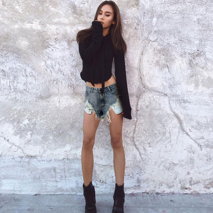 Blaue Retro-Jeansshorts Mit Hoher Taille