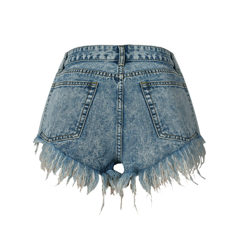 Blaue Retro-Jeansshorts Mit Hoher Taille