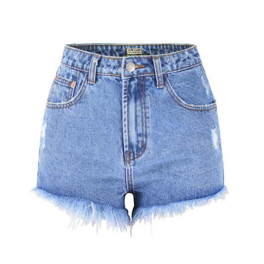 Retro High Waist Jeansshorts İn Verblasstem, Zerrissenem Blau