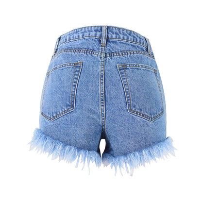 Retro High Waist Jeansshorts İn Verblasstem, Zerrissenem Blau