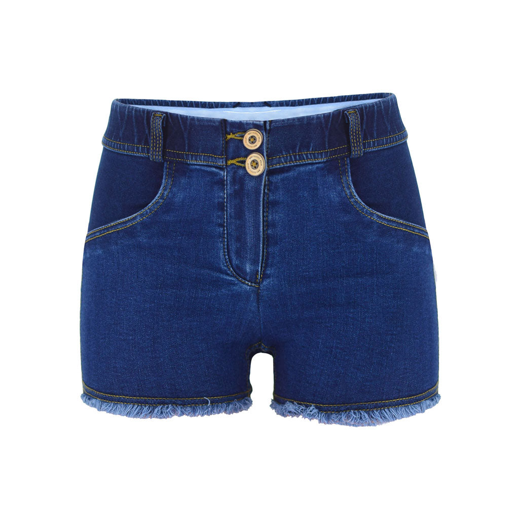 Retro Style Low Waist Ripped Denim Shorts - Dunkelblau