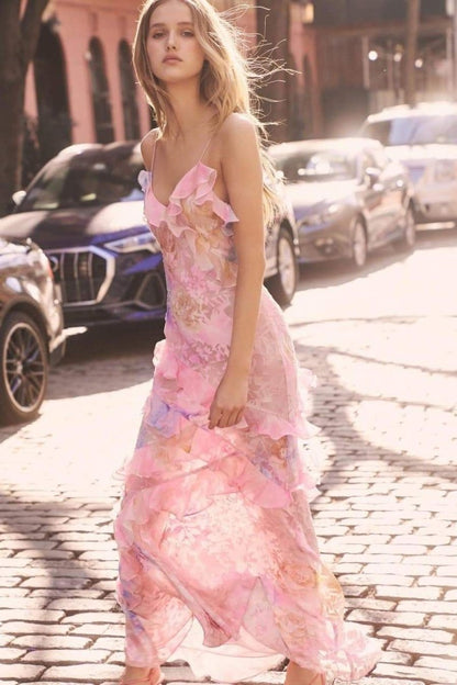 Maxi-Slipkleid Mit Volant Und Blumenmuster
