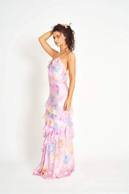 Maxi-Slipkleid Mit Volant Und Blumenmuster