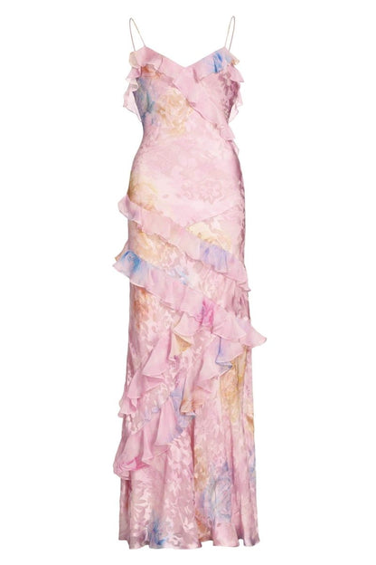 Maxi-Slipkleid Mit Volant Und Blumenmuster