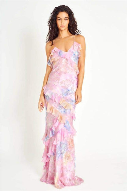 Maxi-Slipkleid Mit Volant Und Blumenmuster