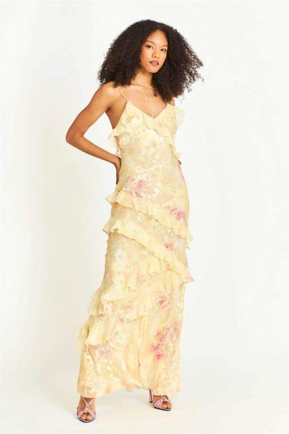Maxi-Slipkleid Mit Volant Und Blumenmuster