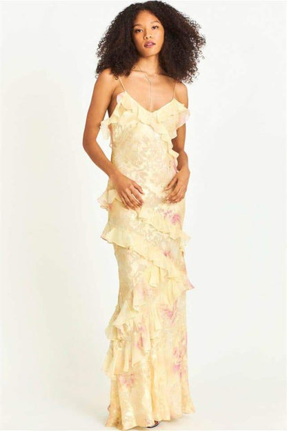 Maxi-Slipkleid Mit Volant Und Blumenmuster