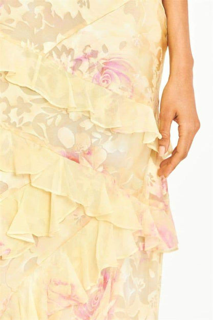 Maxi-Slipkleid Mit Volant Und Blumenmuster
